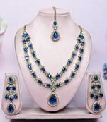 Blue yellow gold premium designer american diamond and stone work necklace set