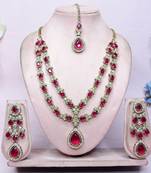 Pink yellow gold premium designer american diamond and stone work necklace set