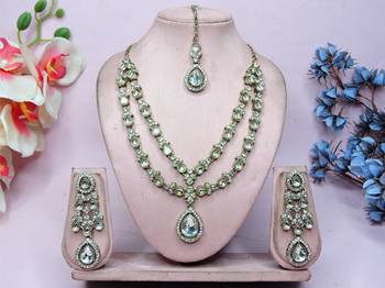 White yellow gold premium designer american diamond and stone work necklace set 1