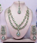 White yellow gold premium designer american diamond and stone work necklace set