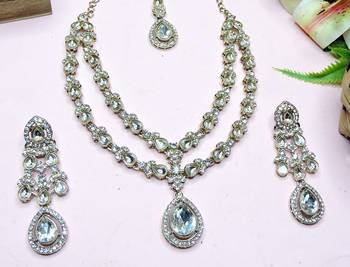 White yellow gold premium designer american diamond and stone work necklace set 3