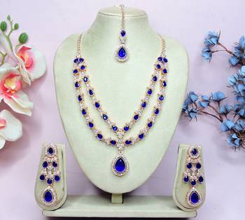 Blue rose gold premium designer american diamond and stone work necklace set 1