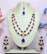 Blue rose gold premium designer american diamond and stone work necklace set