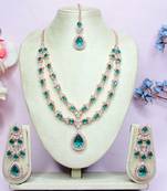 Green rose gold premium designer american diamond and stone work necklace set