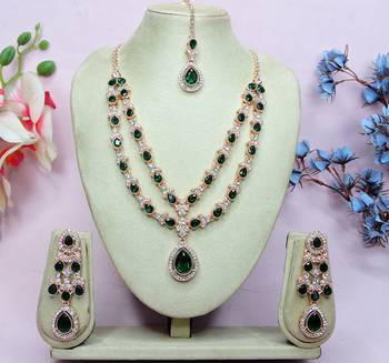 Green rose gold premium designer american diamond and stone work necklace set 1