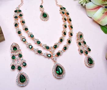 Green rose gold premium designer american diamond and stone work necklace set 3