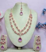 Purple rose gold premium designer american diamond and stone work necklace set