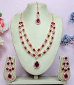 Maroon rose gold premium designer american diamond and stone work necklace set