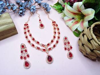 Maroon rose gold premium designer american diamond and stone work necklace set 2