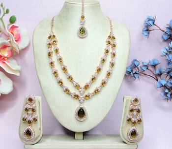 Green rose gold premium designer american diamond and stone work necklace set 1