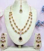 Green rose gold premium designer american diamond and stone work necklace set