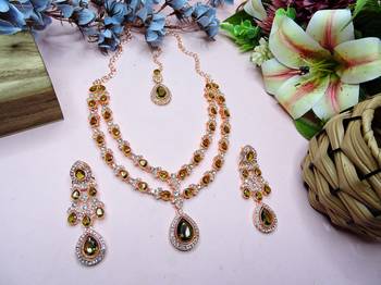 Green rose gold premium designer american diamond and stone work necklace set 2