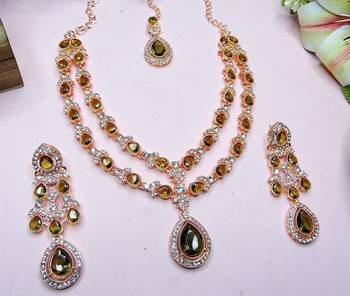 Green rose gold premium designer american diamond and stone work necklace set 3