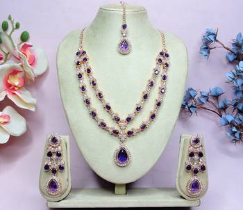 Blue rose gold premium designer american diamond and stone work necklace set 1