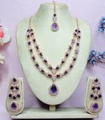 Blue rose gold premium designer american diamond and stone work necklace set
