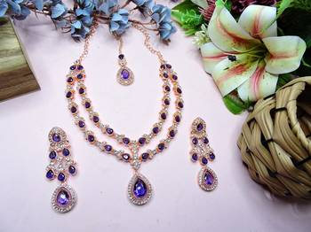 Blue rose gold premium designer american diamond and stone work necklace set 2