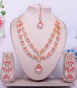 Pink rose gold premium designer american diamond and stone work necklace set
