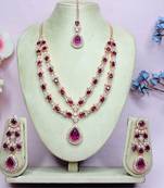 Purple rose gold premium designer american diamond and stone work necklace set