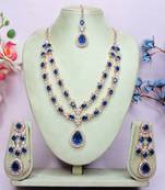 Blue rose gold premium designer american diamond and stone work necklace set