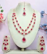 Pink rose gold premium designer american diamond and stone work necklace set