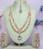 White rose gold premium designer american diamond and stone work necklace set