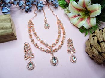 White rose gold premium designer american diamond and stone work necklace set 2