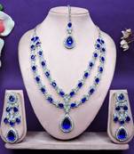 Blue rhodium premium designer american diamond and stone work necklace set