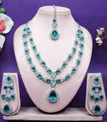 Green rhodium premium designer american diamond and stone work necklace set