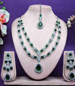 Green rhodium premium designer american diamond and stone work necklace set
