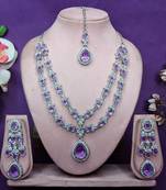 Purple rhodium premium designer american diamond and stone work necklace set