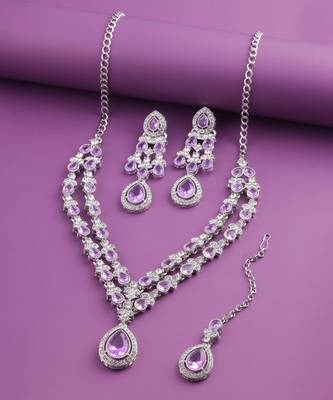 Purple rhodium premium designer american diamond and stone work necklace set 2