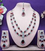 Maroon rhodium premium designer american diamond and stone work necklace set