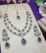 Green rhodium premium designer american diamond and stone work necklace set