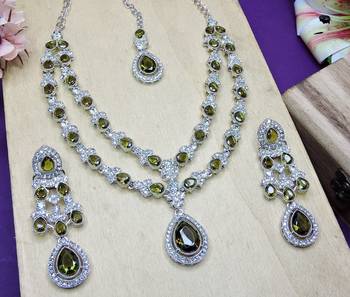 Green rhodium premium designer american diamond and stone work necklace set 2