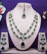 Green rhodium premium designer american diamond and stone work necklace set