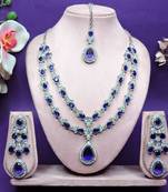 Blue rhodium premium designer american diamond and stone work necklace set