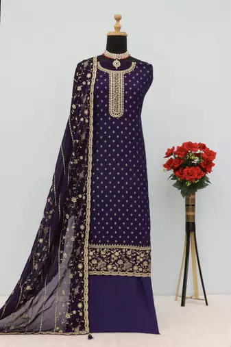 royal blue embroidered silk blend salwar suit