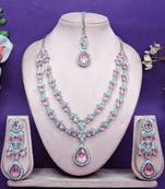 Pink rhodium premium designer american diamond and stone work necklace set