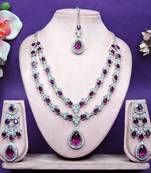 Purple rhodium premium designer american diamond and stone work necklace set