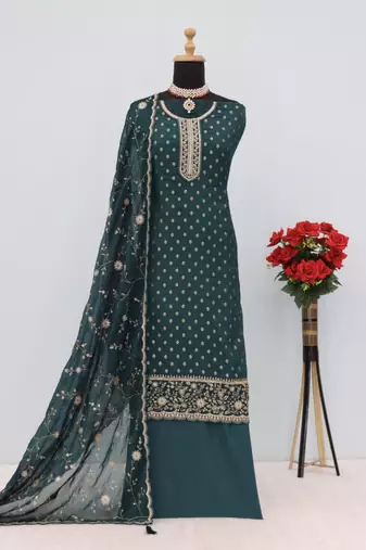 dark green embroidered silk blend salwar suit