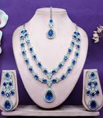 Blue rhodium premium designer american diamond and stone work necklace set