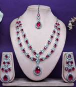 Pink rhodium premium designer american diamond and stone work necklace set