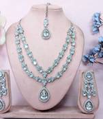 White rhodium premium designer american diamond and stone work necklace set