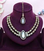 White yellow gold premium designer american diamond and stone work necklace set