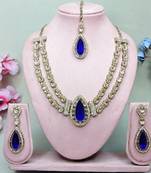 Blue yellow gold premium designer american diamond and stone work necklace set