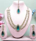 Green yellow gold premium designer american diamond and stone work necklace set