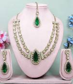 Green yellow gold premium designer american diamond and stone work necklace set