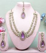 Purple yellow gold premium designer american diamond and stone work necklace set