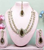 Green yellow gold premium designer american diamond and stone work necklace set