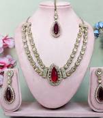 Maroon yellow gold premium designer american diamond and stone work necklace set
